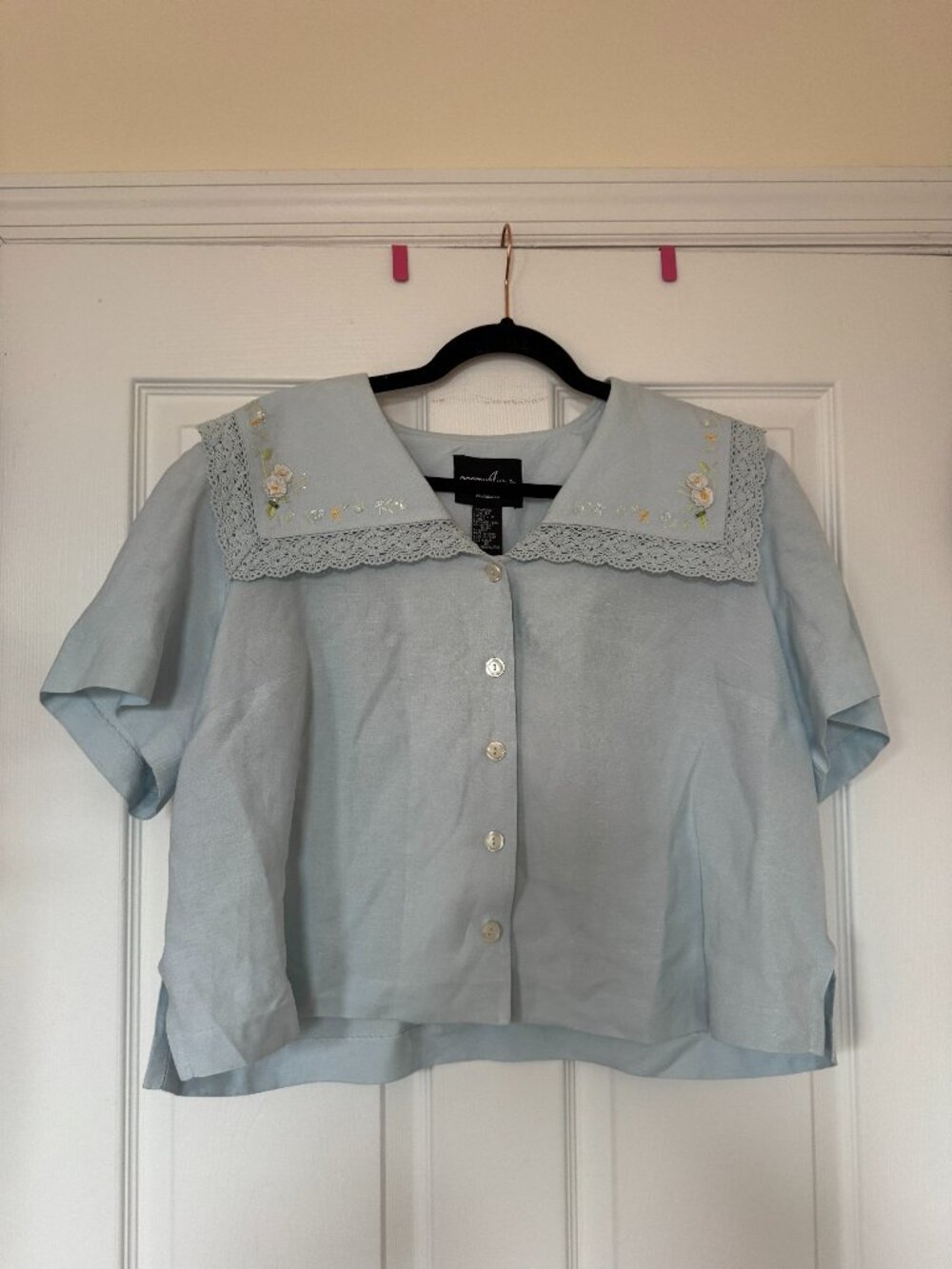 Vintage 90s Peter Pan Collar Blue Blouse Size 14